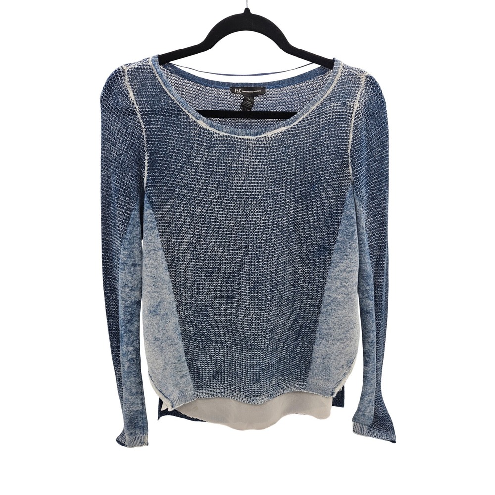 INC International Concepts Blue Acid Wash Mixed Media Layered Sweater Top M